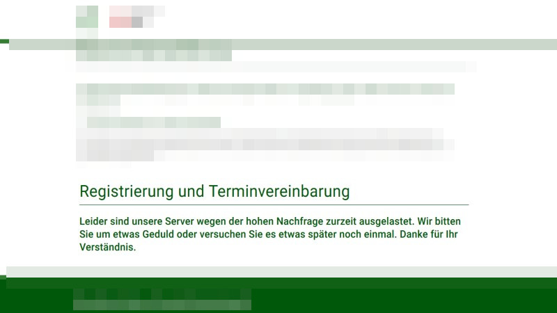Die Internetseite www.sachsen.impfterminvergabe.de. war überlastet.  Foto:  Screenshot/sachsen.impfterminvergabe.de 