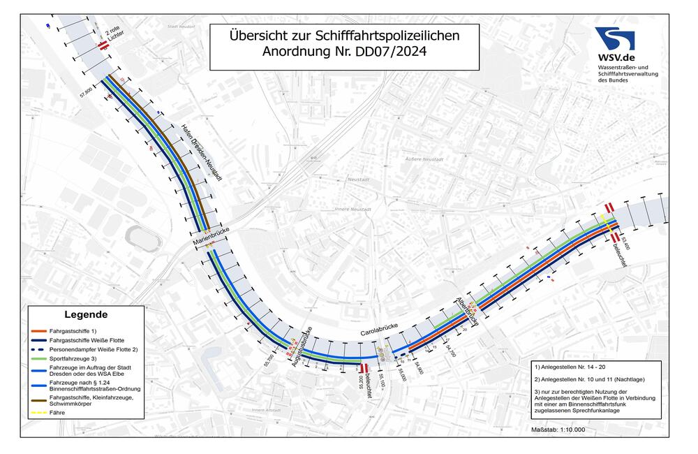 Lageplan Elbe Dresden.  Grafik:Wasserstraßen- und Schifffahrtsamt Elbe 