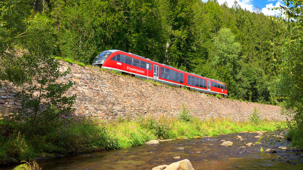 Archivfoto Erzgebirgsbahn zwischen Pockau-Lengefeld und Marienberg. Foto: EGB