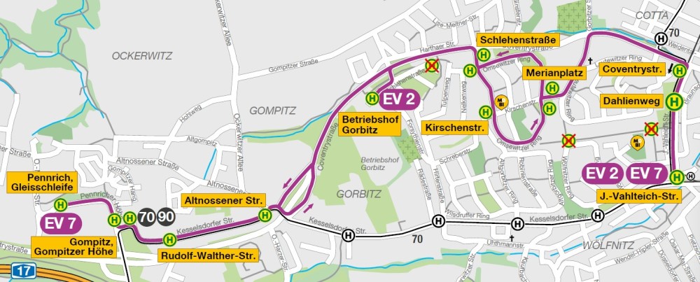 Bauarbeiten Gorbitz SEV Fahrtweg für Bauphase I und II  © DVB AG
