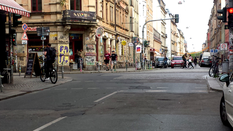 Die Schiefe Ecke in der Äusseren Neustadt ©MeiDresden.de