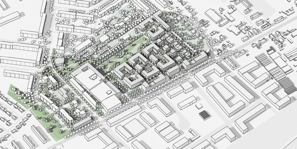  Perspektive zukünftiges Quartier von Norden   Foto: © O M Architekten und LOR 