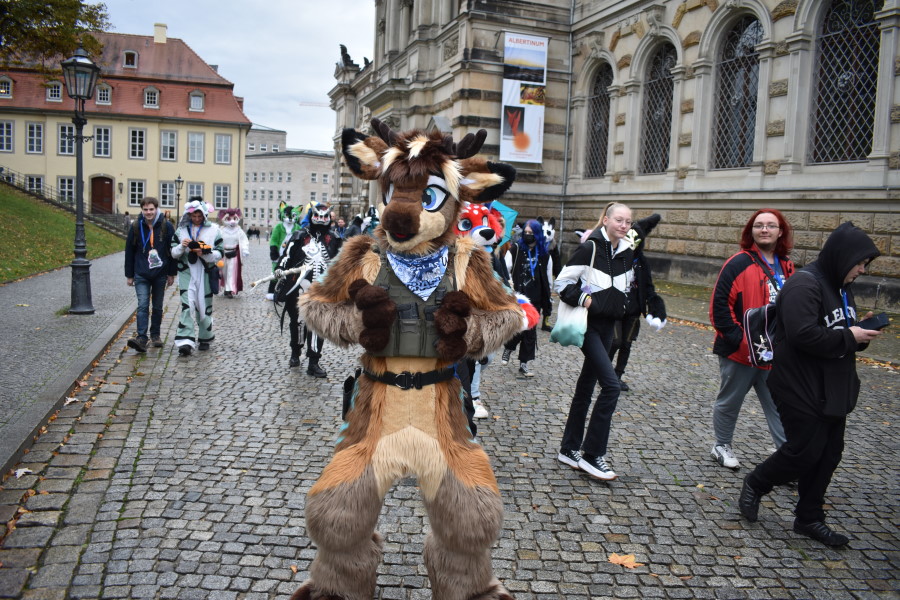 Am Dienstagnachmittag, zum Feiertag liefen rund 60 Furrys über die Brühlsche Terrasse und zogen so manchen verwunderten Blick auf sich.   Foto: © MeiDresden.de/Mike Schiller