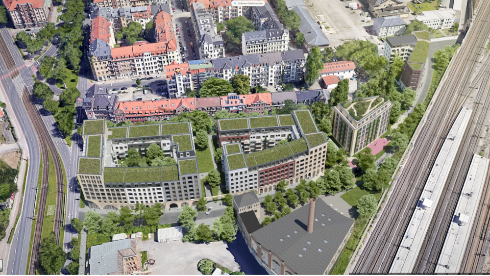 Visualisierung Bogenviertel Vogelperspektive ©QUARTERBACK Immobilien AG