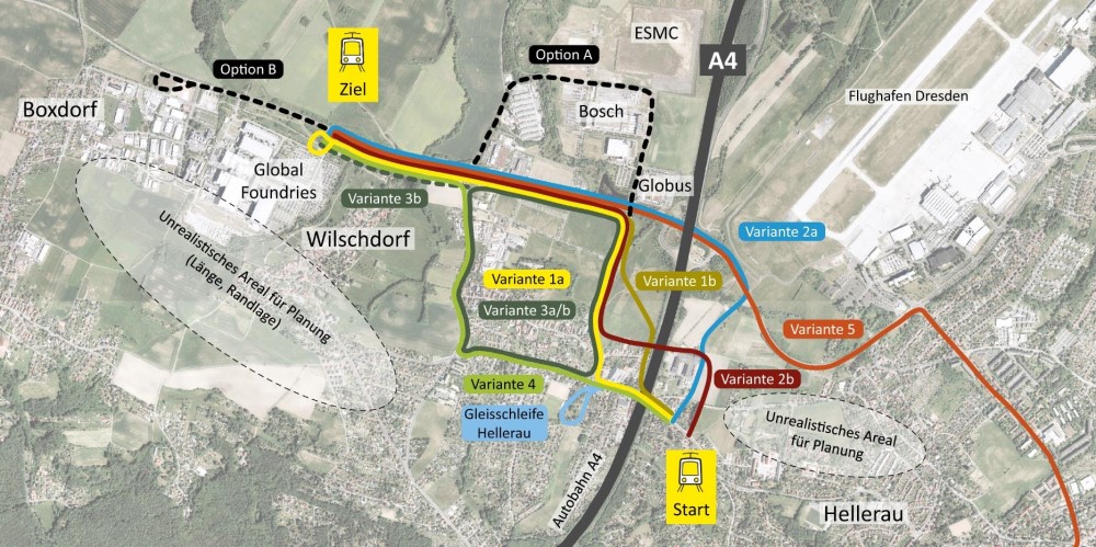 Übersicht Linie 8 Varianten   © Landeshauptstadt Dresden