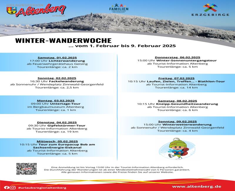 01.02.   09.02.2025 Winter Wandenderwoche Programm. Foto:Tourist-Information Altenberg