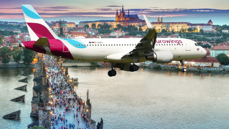 Drei Wochen vor Erstflug: Run auf Eurowings Angebot ab Prag  Foto: Symbolfoto (Bildmontage)